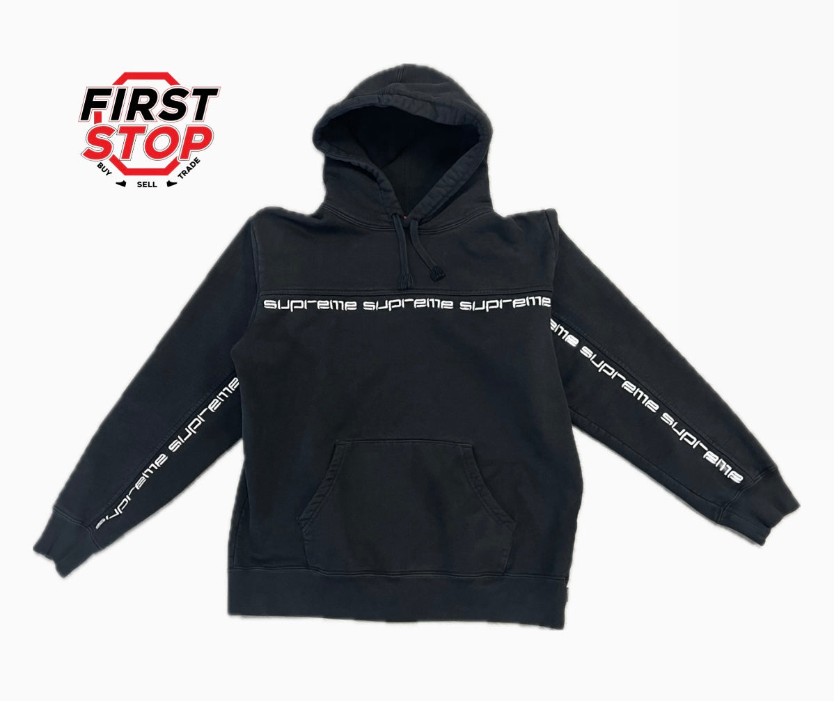 Supreme FW18 Text stripe Pullover Black white