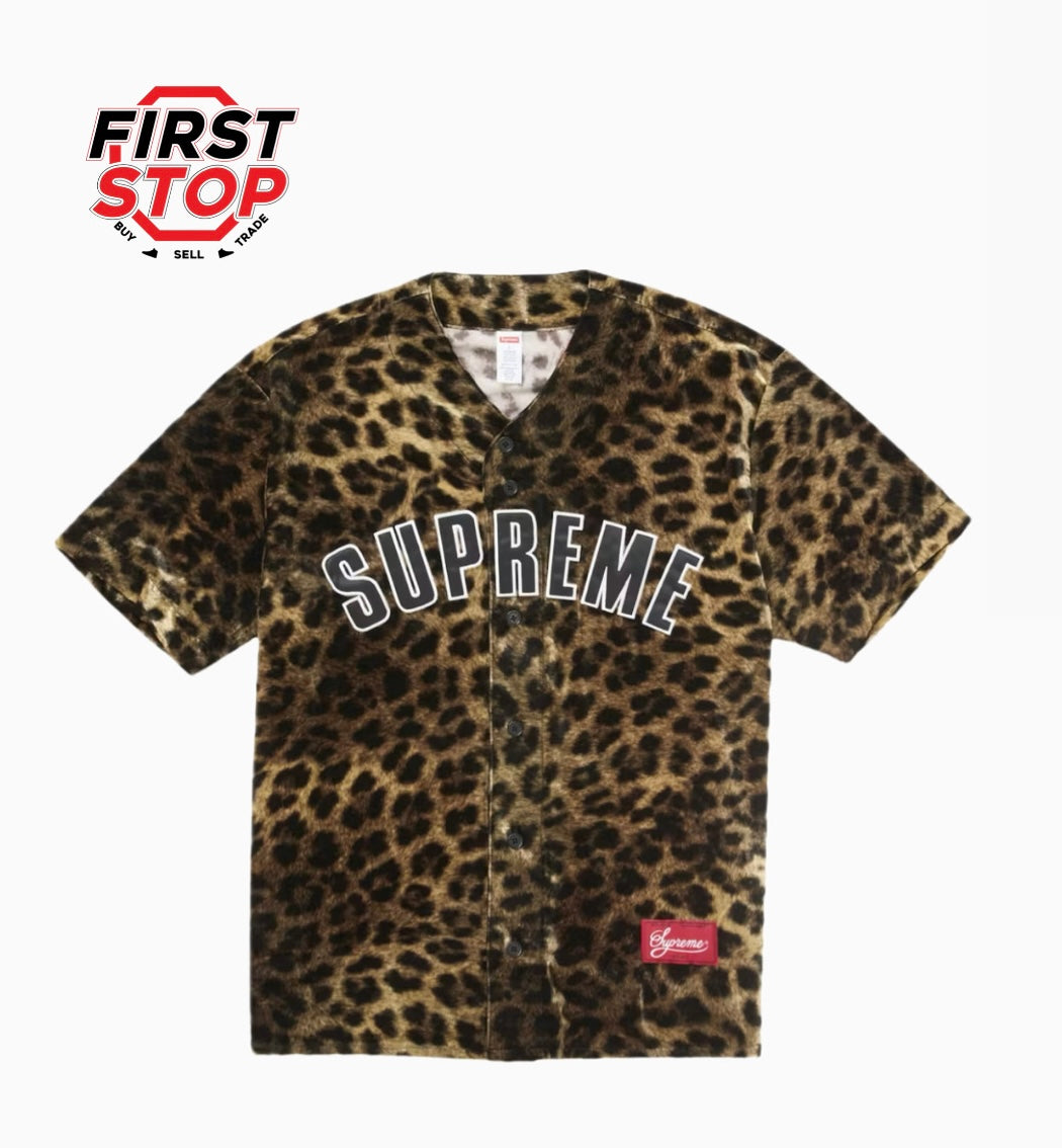 Supreme Velvet Baseball Jersey Leopard