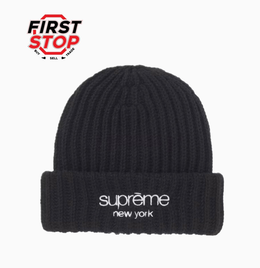 Supreme Chunky Rib Classic Logo Beanie Black
