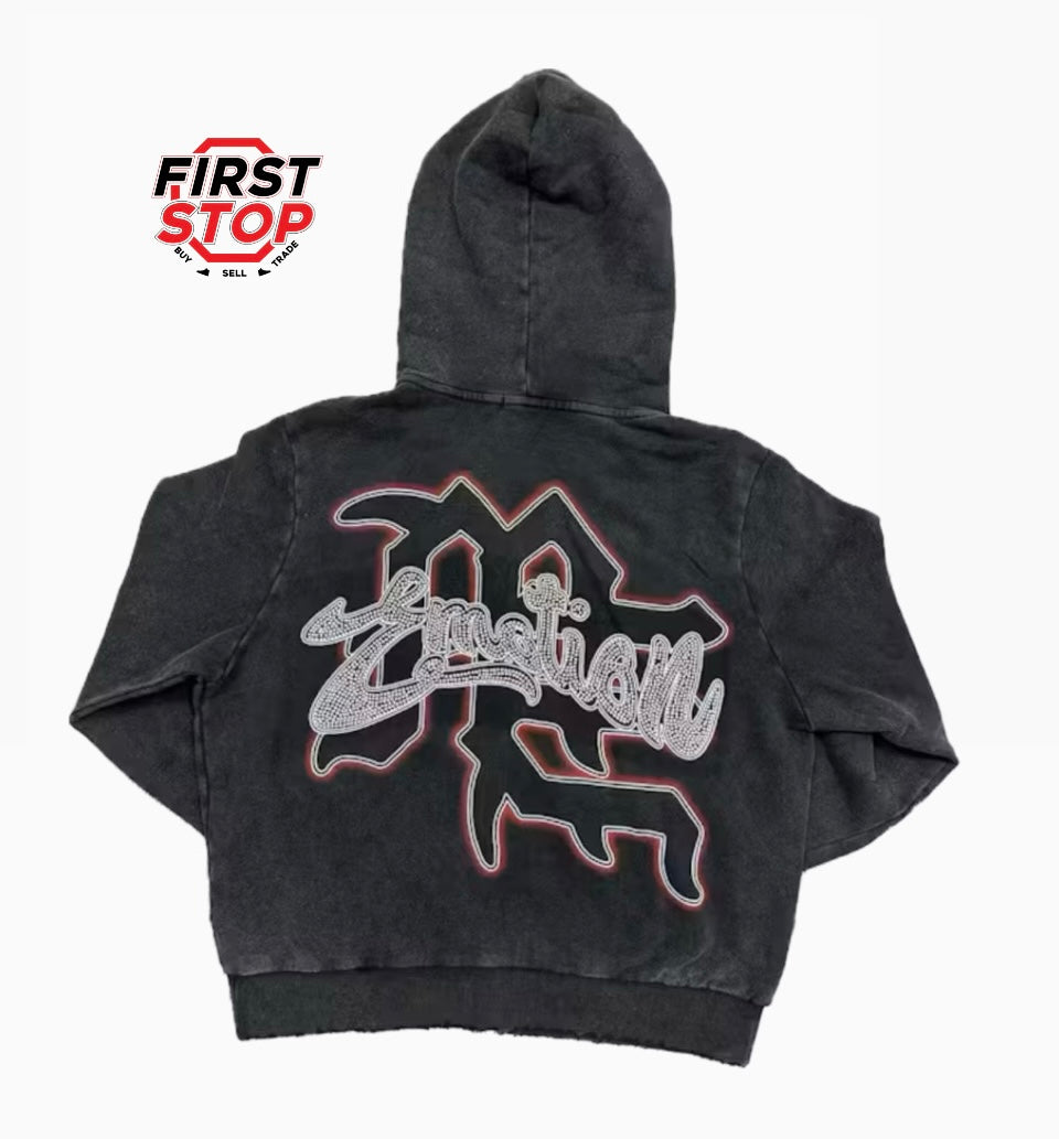 Mixed Emotions Rhinestone Hoodie Black