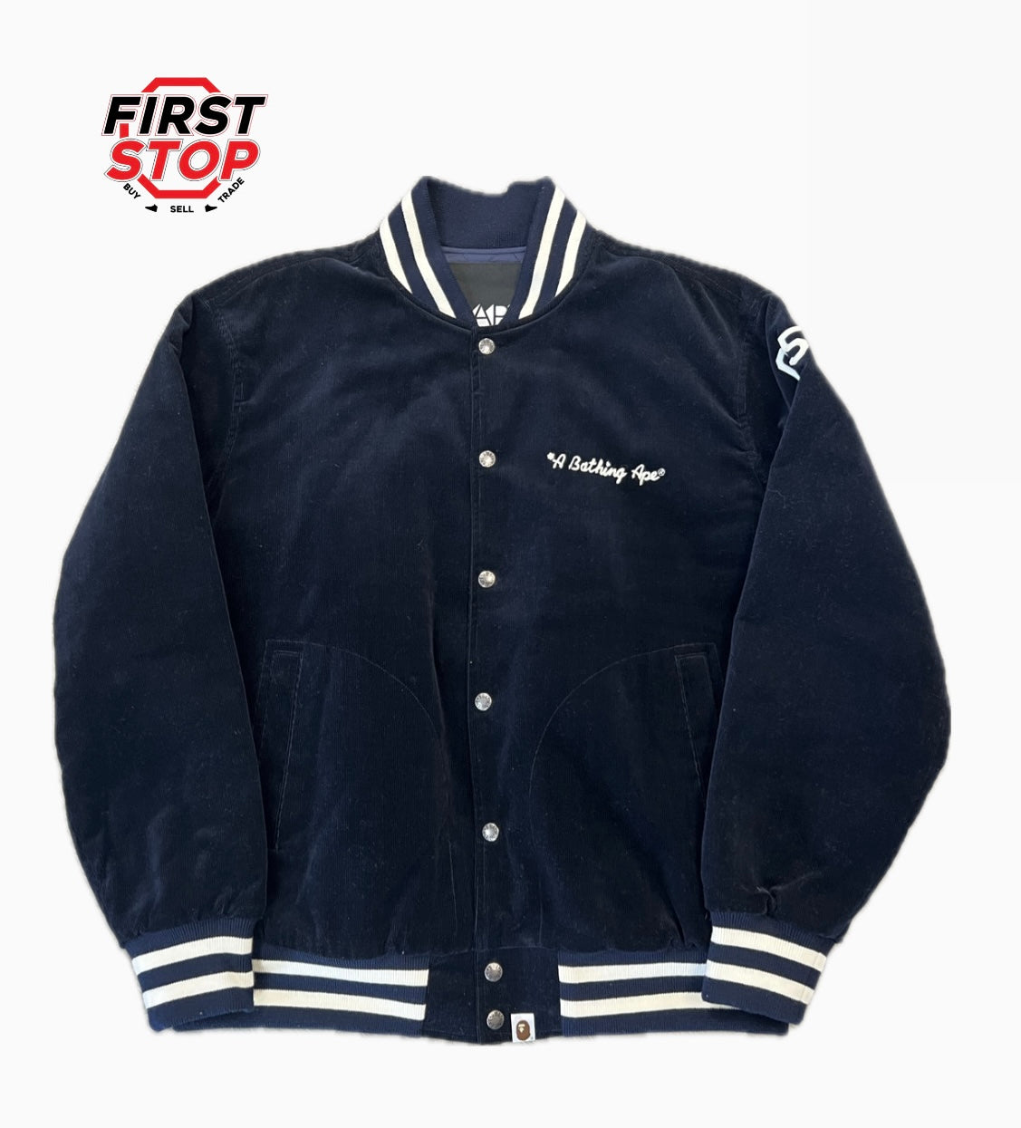 Bape General Made Corduroy Varsity Jacket Navy Blue