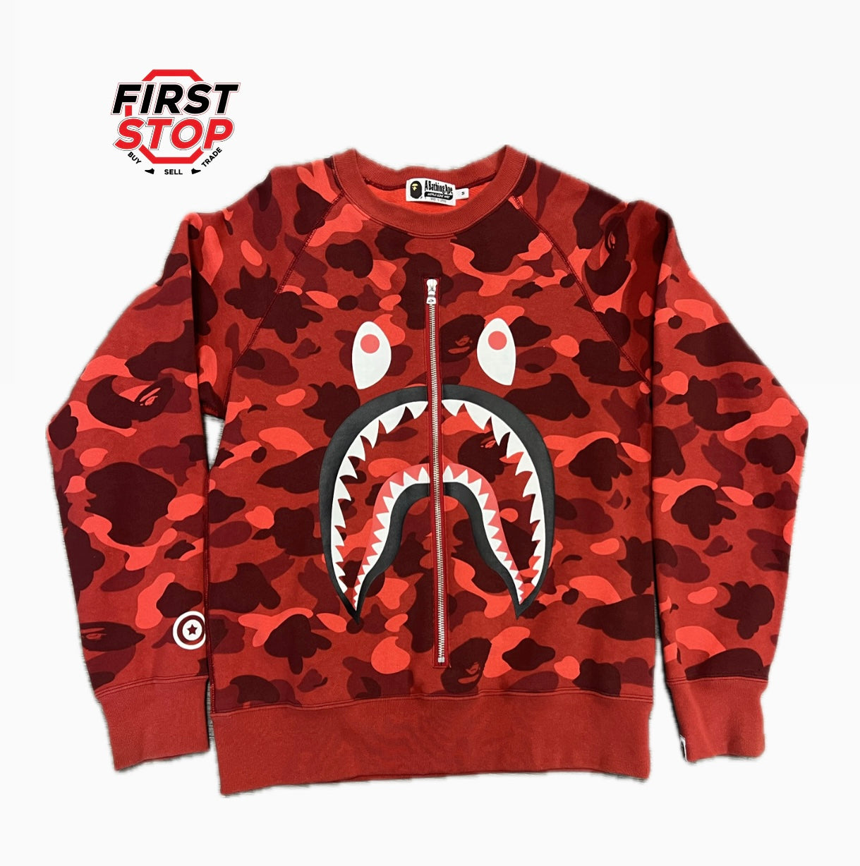 Bape Red Camo Crew Neck w/ Zipper