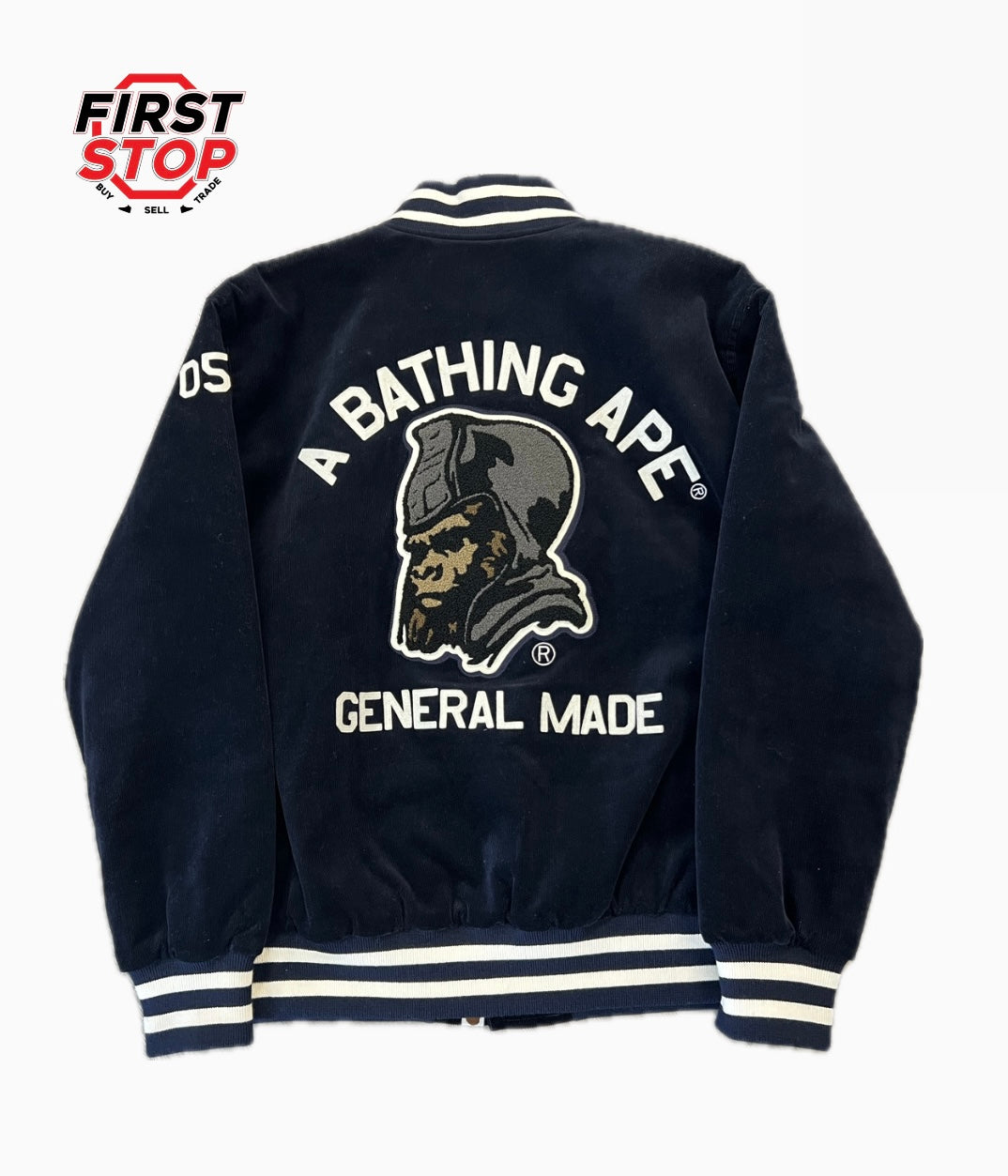 Bape General Made Corduroy Varsity Jacket Navy Blue