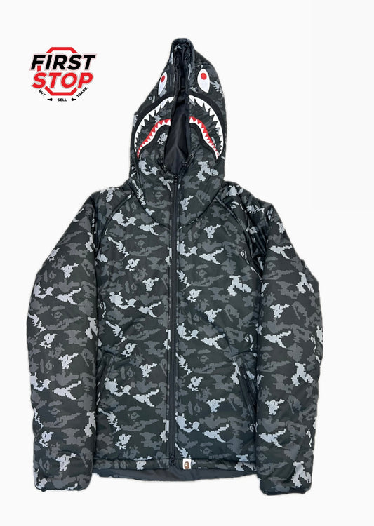 BAPE Shark Puffer Camo Black Grey