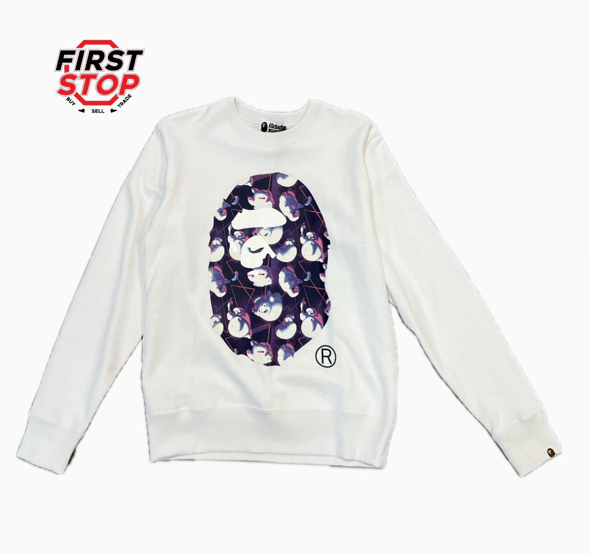 BAPE X Ghostbuster Ape Head Crewneck White