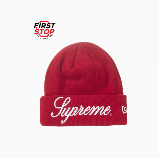 Supreme New Era Script Beanie Red