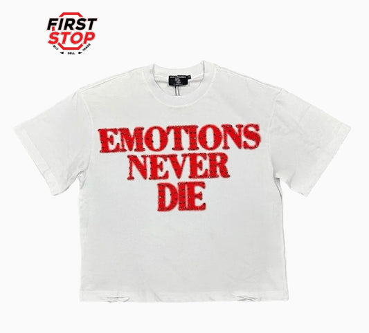 Mixed Emotions End Rhinestone Tee White Red