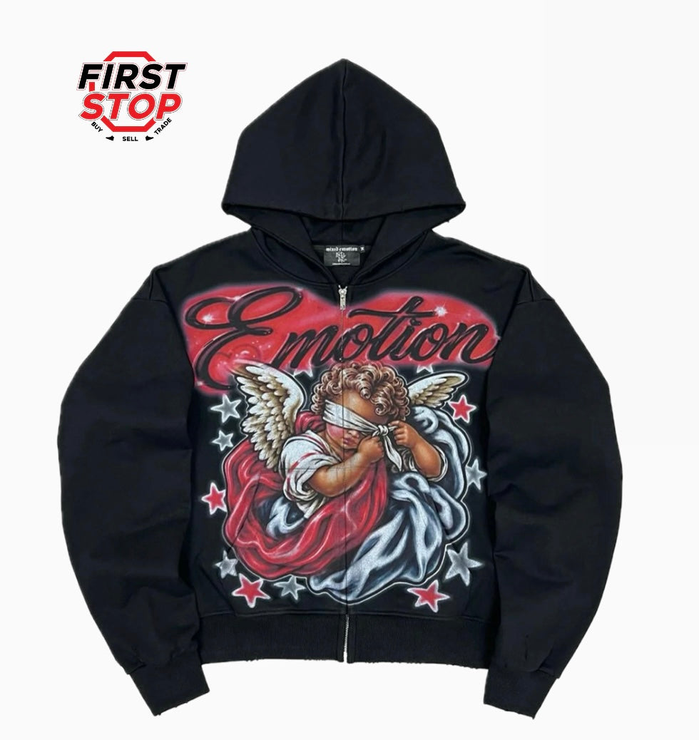 Mixed Emotions Unveiled Zip-Up Hoodie Black