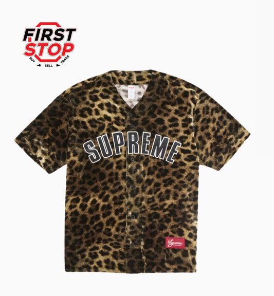 Supreme Velvet Baseball Jersey Leopard