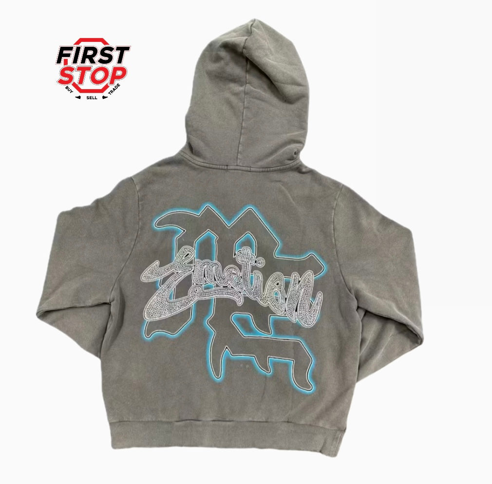 Mixed Emotions Rhinestone Hoodie Grey