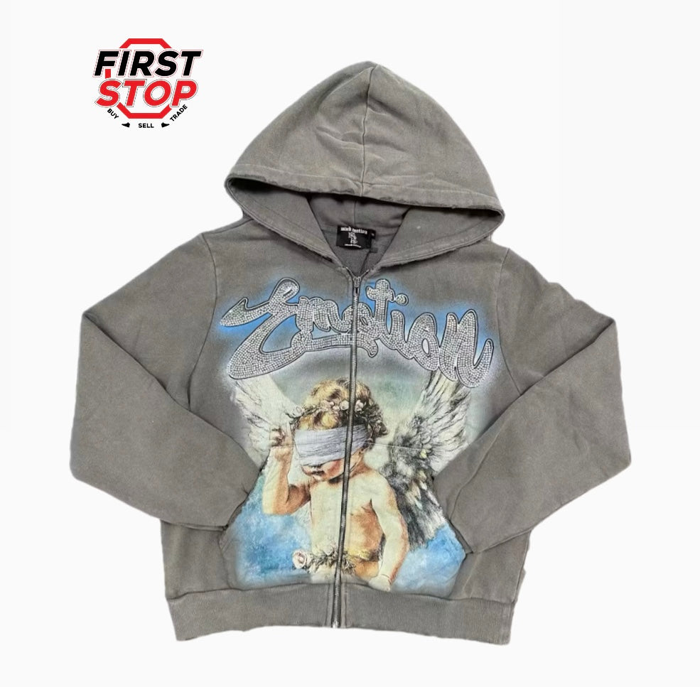 Mixed Emotions Rhinestone Hoodie Grey