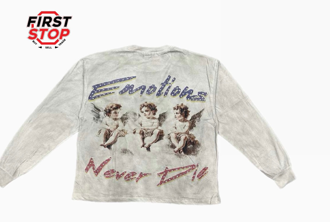 Mixed Emotions Triplets Long Sleeve Distressed Tee  White