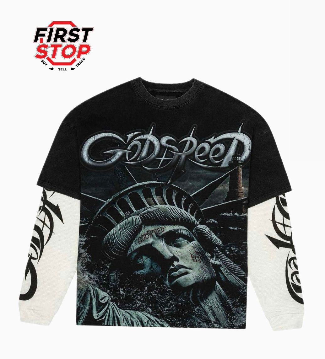 GODSPEED Sunken Liberty 2 Layered L/S Tee Washed Black