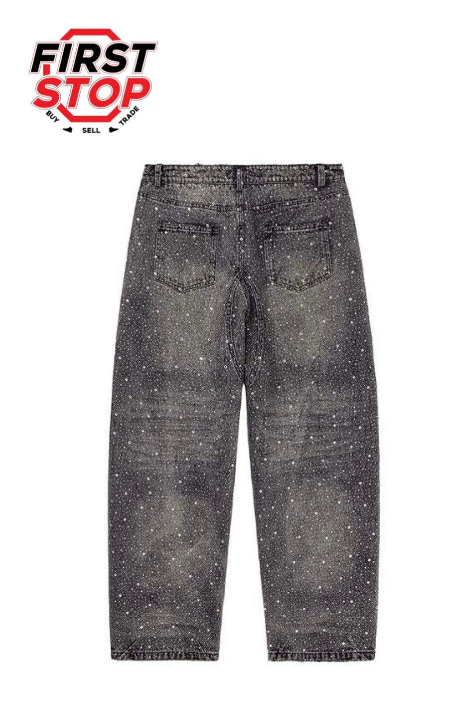 VALE Forever Classic Rain Rhinestone Denim Washed Jeans Black