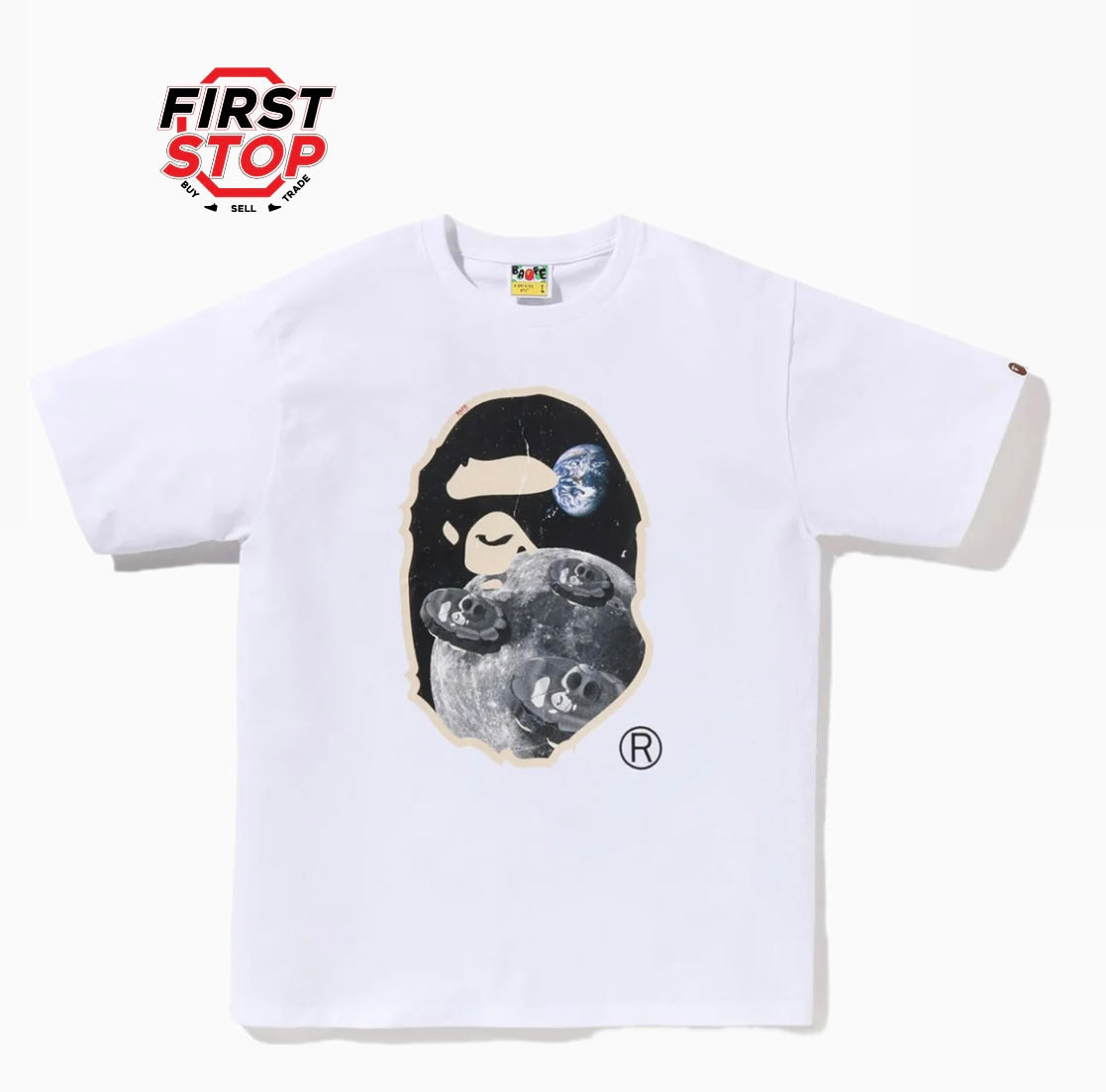 BAPE Moon Ape Head Old Photo Tee (White)