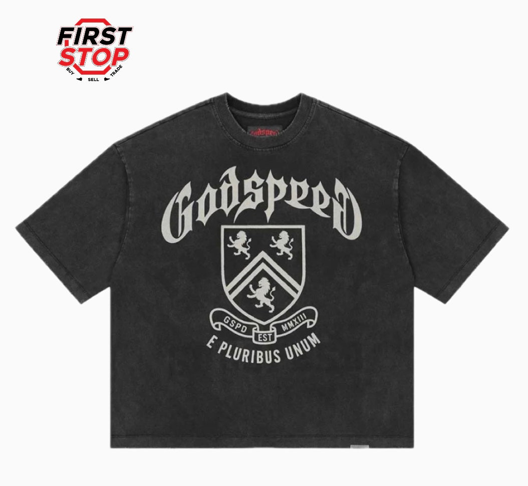 Godspeed Collegiate Black Washed Tee