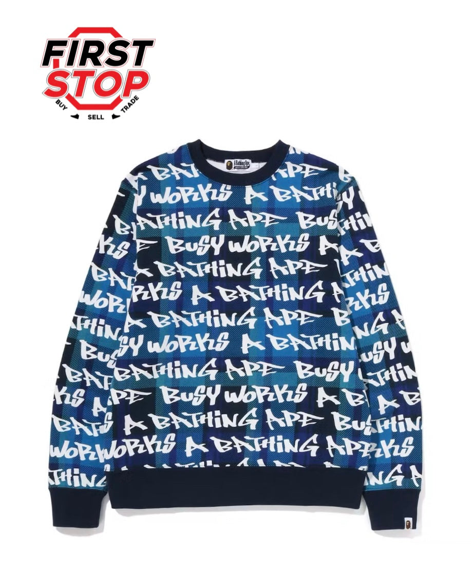 BAPE Graffiti Check Crewneck Blue