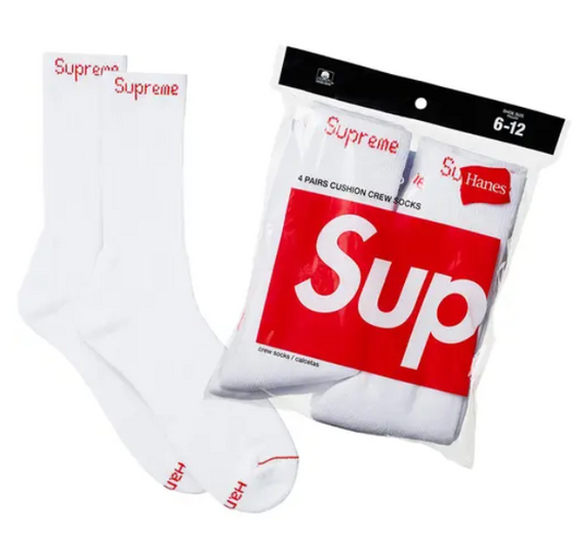Supreme Socks White (4 Pack)