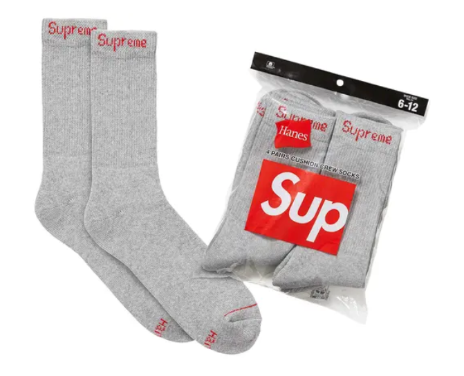 Supreme Socks Grey (4 Pack) (Copy)